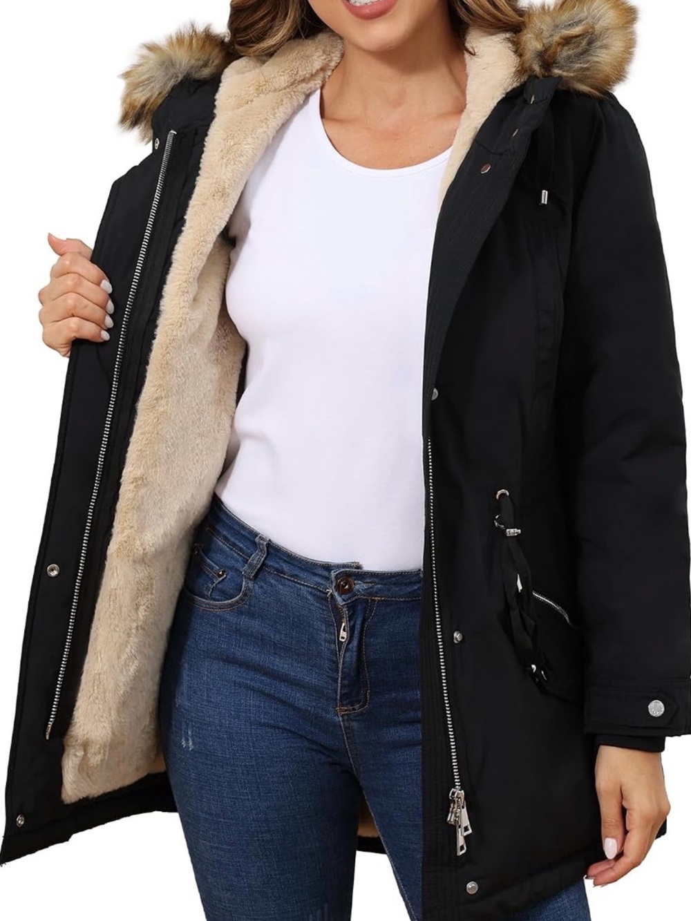 Royal Matrix Black Faux Fur Lined Parka Size 20